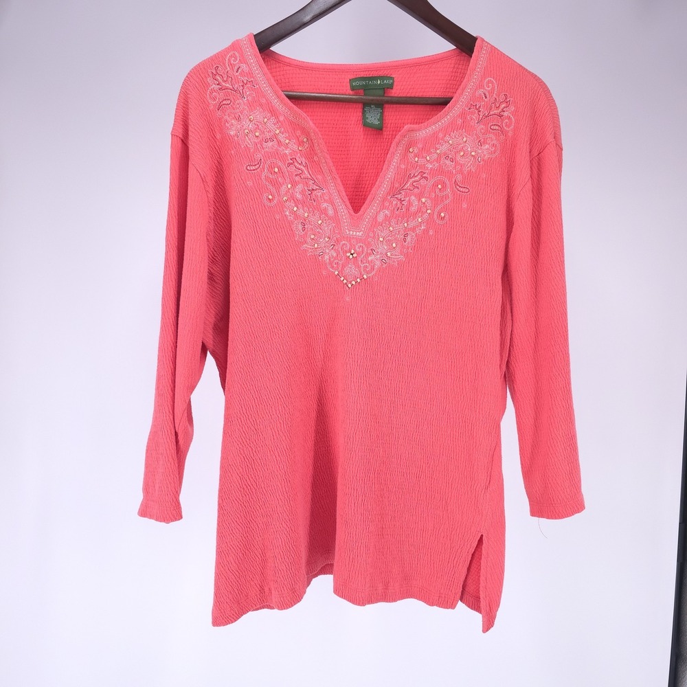 Mountain Lake XL Boho Embroidered Tunic Top Pink Casual